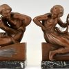 Art Deco bookends man with music book and woman with lyre