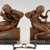 Art Deco bookends man with music book and woman with lyre