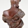 Art Nouveau bronze bust of a shy lady, Acting coy.