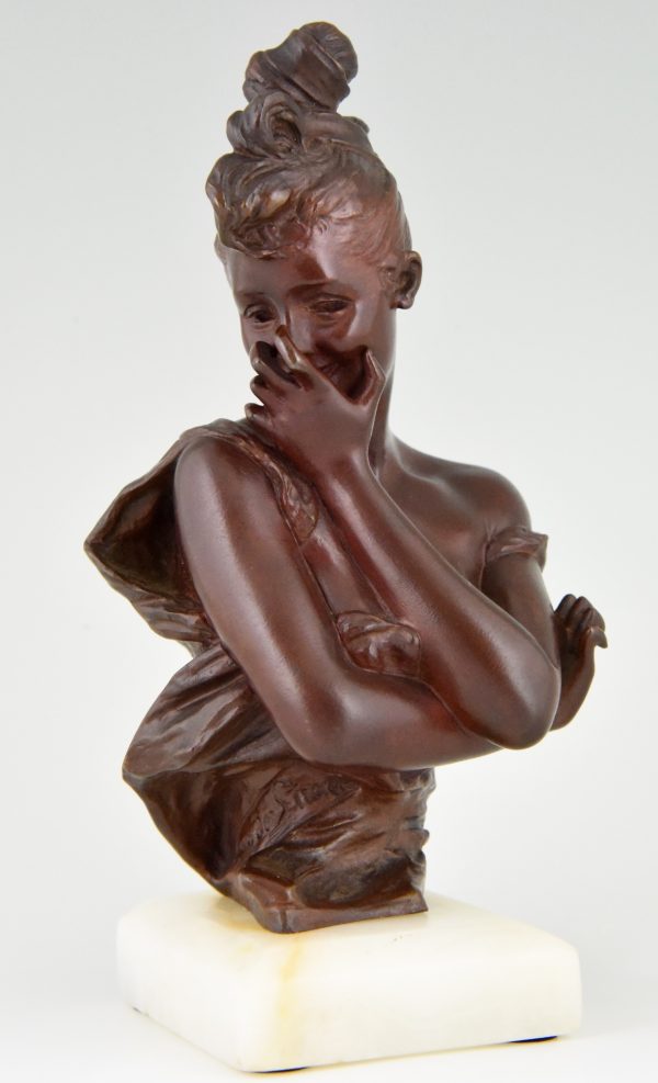 Jugendstil Bronzebüste schüchterne Frau