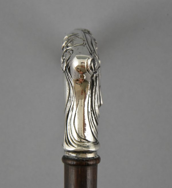 Art Nouveau walking stick or cane with nude and flowers