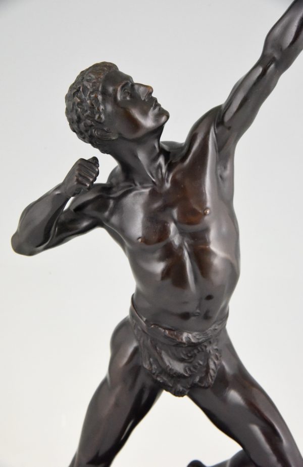 Antique bonze sculpture male nude archer.