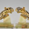 A pair of Indian Art Deco bronze bookends.