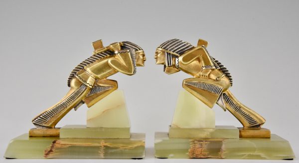 A pair of Indian Art Deco bronze bookends.