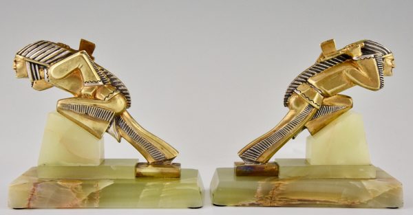 A pair of Indian Art Deco bronze bookends.