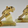 A pair of Indian Art Deco bronze bookends.