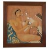 Art Deco orientalist painting of a nude with a gumbri, 1933