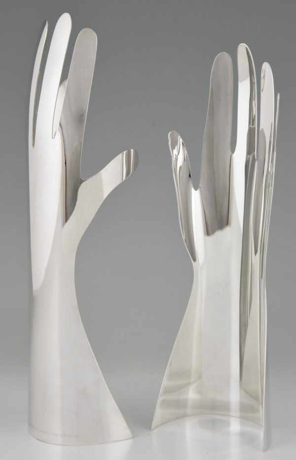 Le Mani, silver plated sculpture of 2 hands