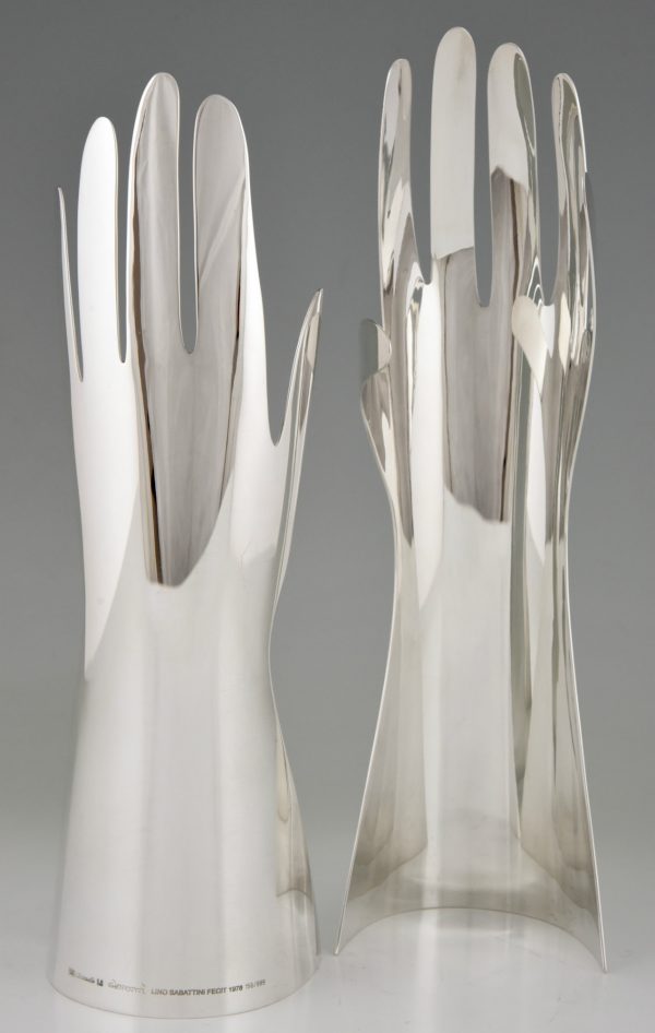 Le Mani, silver plated sculpture of 2 hands