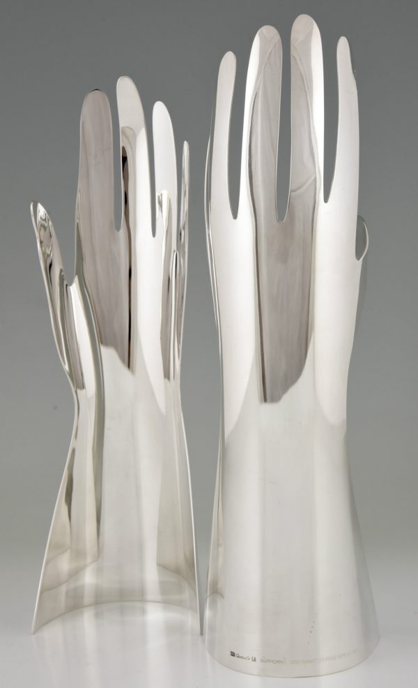 Le Mani, silver plated sculpture of 2 hands