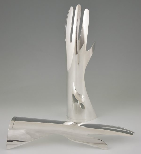 Le Mani, silver plated sculpture of 2 hands