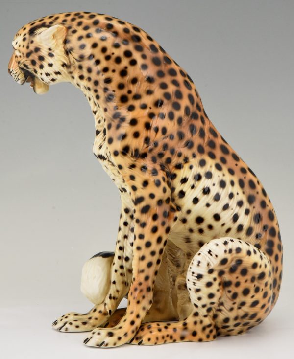 Vintage sculptuur jachtluipaard keramiek