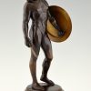 Gladiateur, sculpture en bronze homme nu avec bouclier