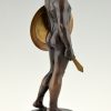 Gladiateur, sculpture en bronze homme nu avec bouclier