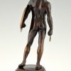 Gladiator, antiek bronzen beeld mannelijk naakt met schild