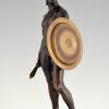 Gladiateur, sculpture en bronze homme nu avec bouclier