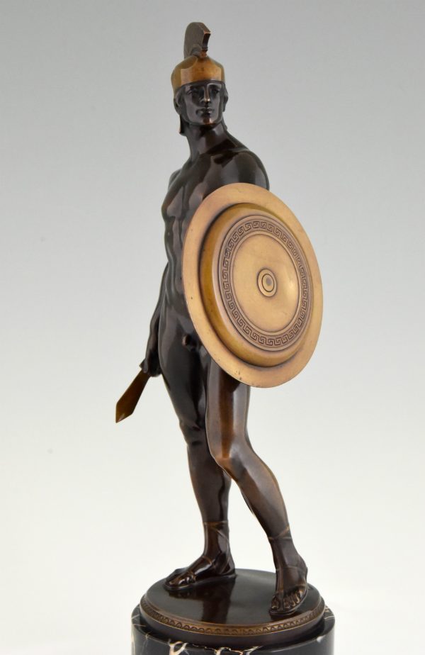 Gladiator, bronze male nude with dagger helmet and shield