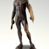 Gladiator, antiek bronzen beeld mannelijk naakt met schild