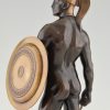 Gladiateur, sculpture en bronze homme nu avec bouclier