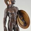 Gladiateur, sculpture en bronze homme nu avec bouclier