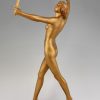 Art Deco gilt bronze sculpture of a nude with two swords.