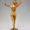 Art Deco gilt bronze sculpture of a nude with two swords.