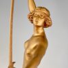 Art Deco gilt bronze sculpture of a nude with two swords.