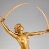 Art Deco bronze beeld zwaard danseres naakt