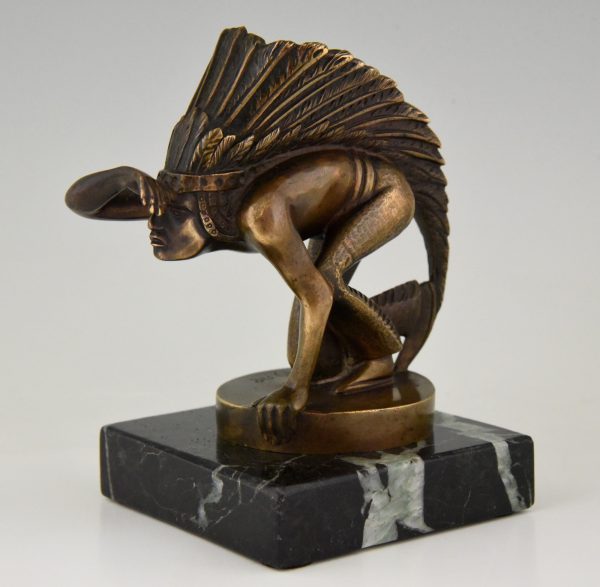 Art Deco bronze Indian lookout car mascot