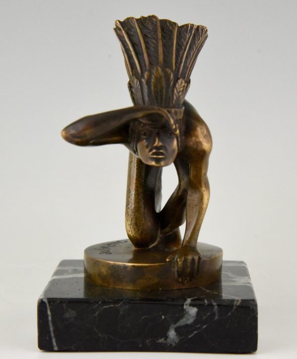 Art Deco bronze Indian lookout car mascot