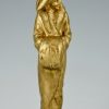 Art Deco verguld bronzen beeld elegante dame