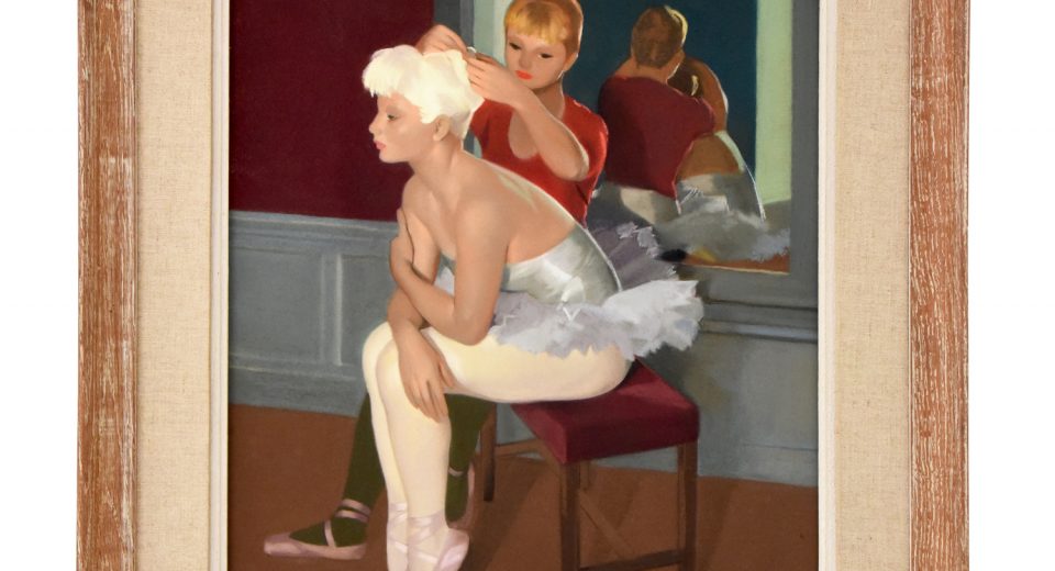 Gouache Gemälde zwei junge Ballerinen
