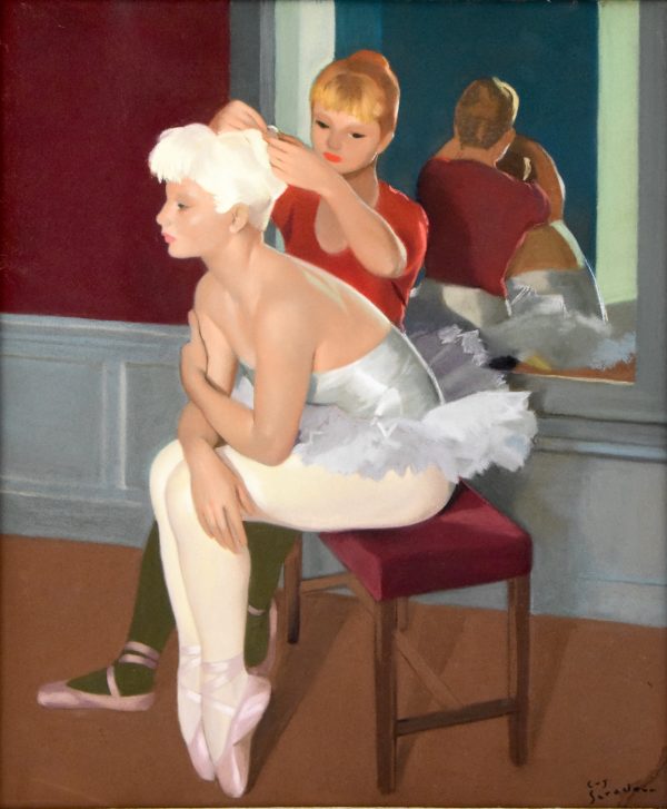 Gouache Gemälde zwei junge Ballerinen