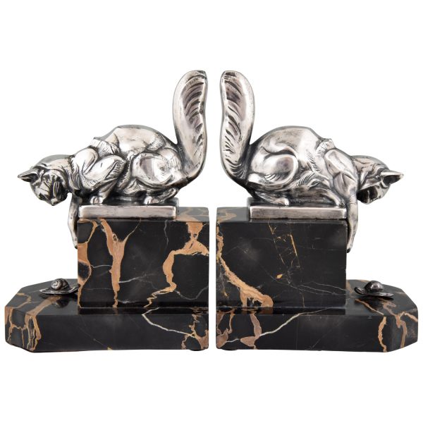 French Art Deco bookends cat and snail.