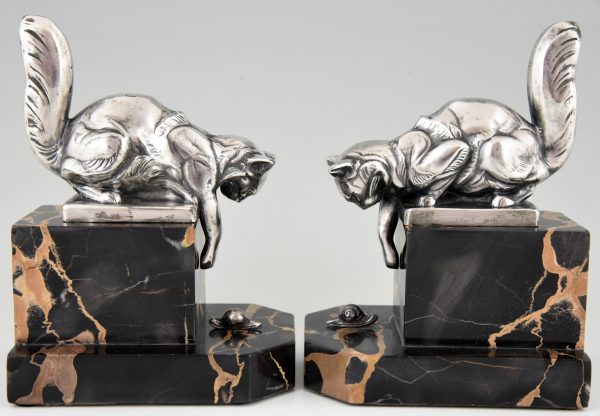 French Art Deco bookends cat and snail.