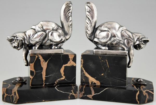 French Art Deco bookends cat and snail.