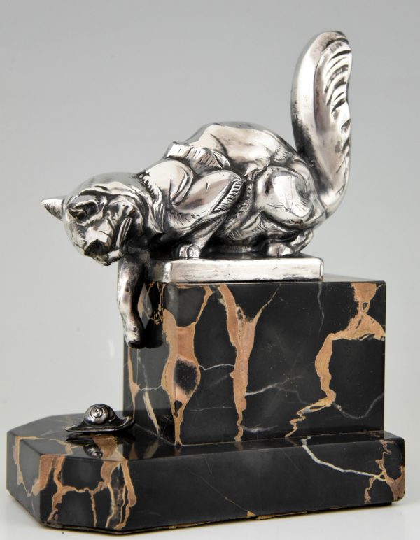 French Art Deco bookends cat and snail.