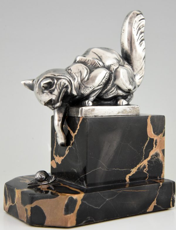 French Art Deco bookends cat and snail.