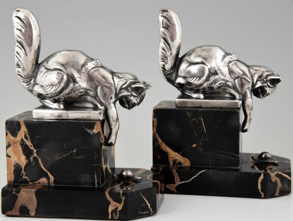 French Art Deco bookends cat and snail.