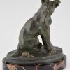 Art Deco bronze sculpture of a puppy staring at a snail.