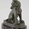 Art Deco bronze sculpture of a puppy staring at a snail.