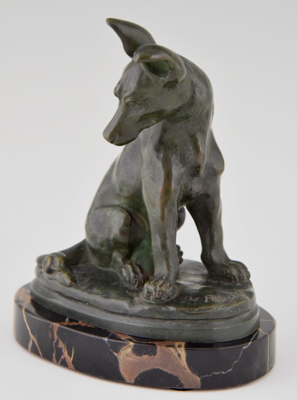 Art Deco bronze sculpture of a puppy staring at a snail.