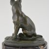 Art Deco bronze sculpture of a puppy staring at a snail.