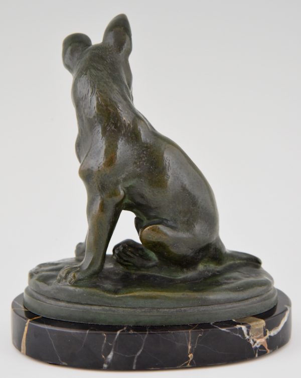 Art Deco bronze sculpture of a puppy staring at a snail.
