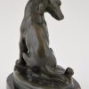 Art Deco bronze sculpture of a puppy staring at a snail.