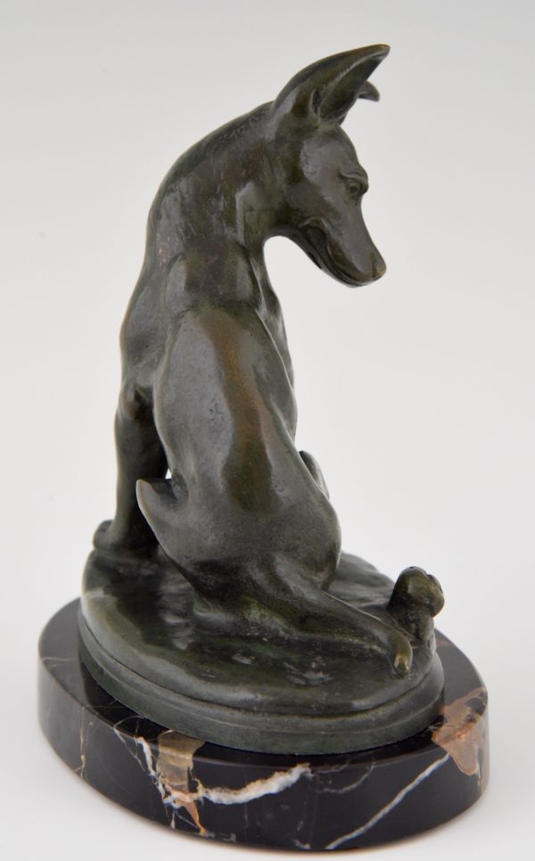 Art Deco bronze sculpture of a puppy staring at a snail.