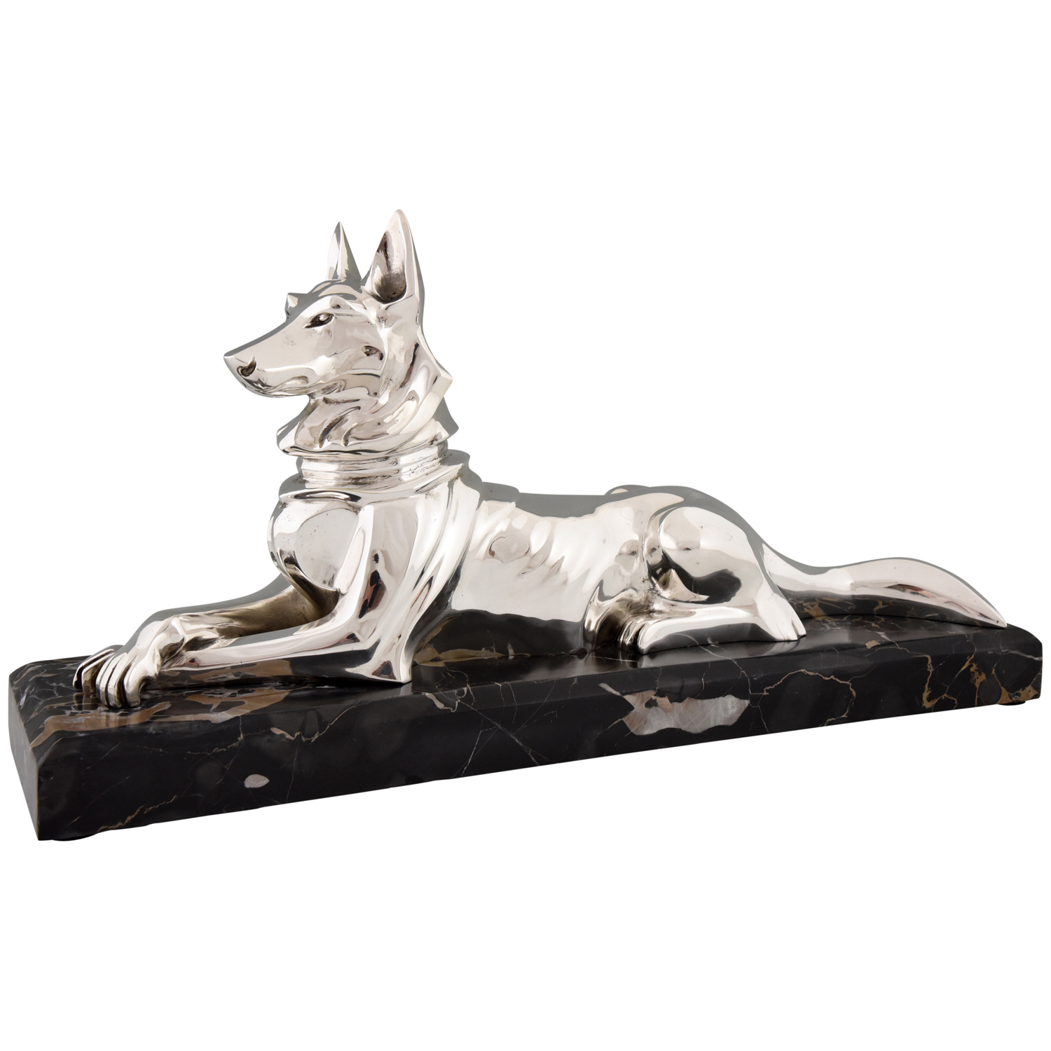 Art Deco silvered bronze sculpture shepherd dog