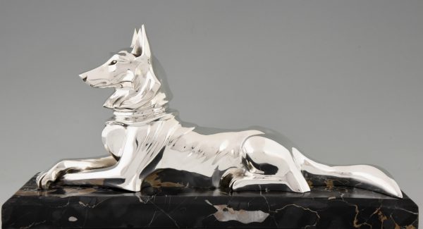 Art Deco verzilverd bronzen herdershond