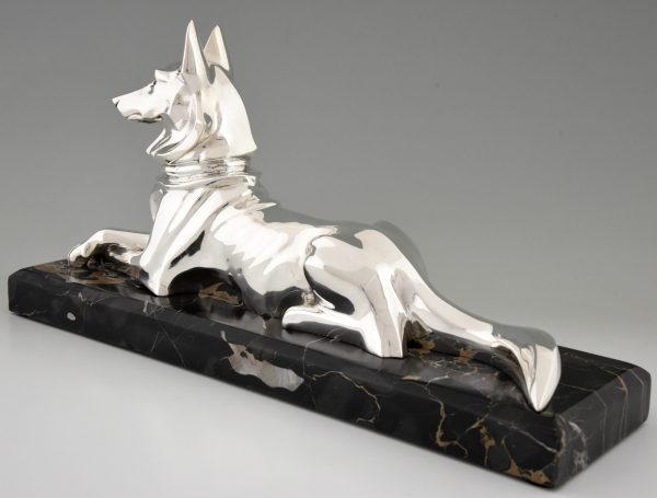 Art Deco verzilverd bronzen herdershond