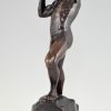 Sculpture en bronze nu masculin avec pierre